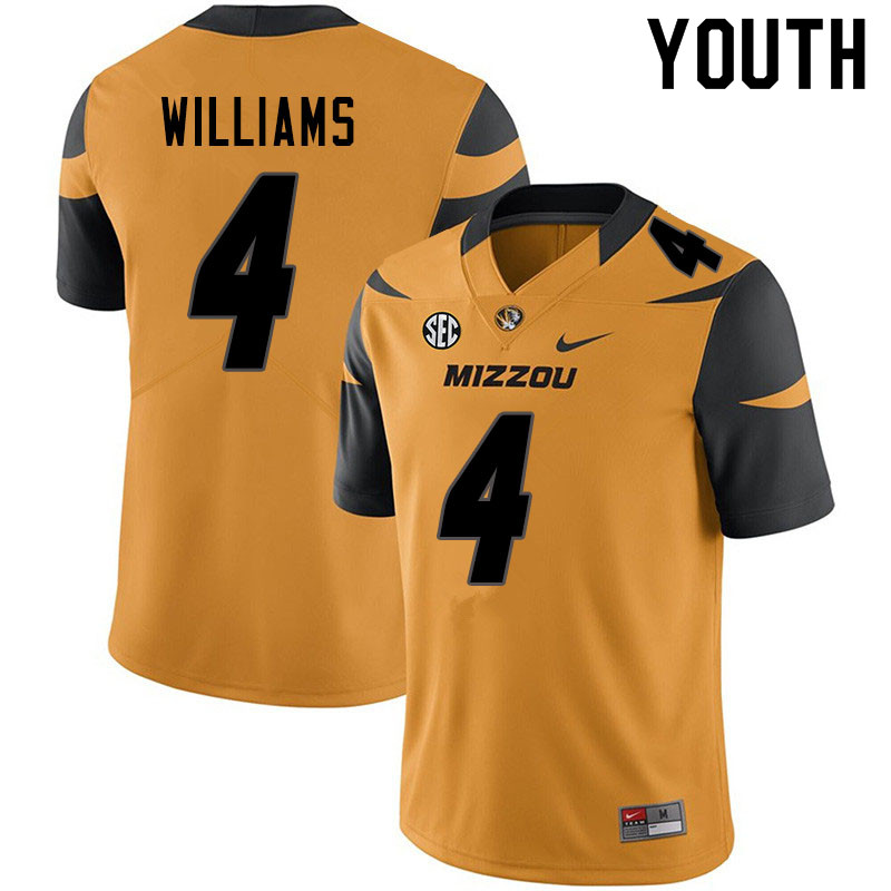 Youth #4 Jalani Williams Missouri Tigers College Football Jerseys Sale-Yellow - Click Image to Close
